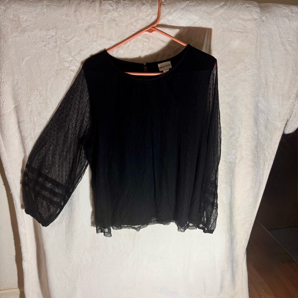 Classic Ava & Vic (Target) Sized 2X Lacy, Sheered, Black Mesh Top